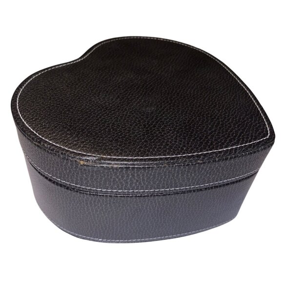 Heart-Shaped Black Faux Leather Jewelry Box With Velvet Interior & Mirror - Picture 5 of 7